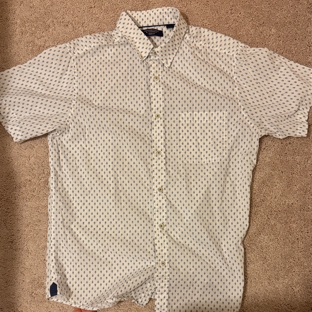 Roundtree & Yorke Cream and Blue Patterned Shirt